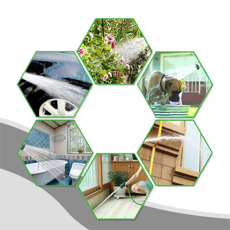 10M Telescopic Coil, Garden Spray Gun 7-function Reel Nozzle, Spring Portable Hose (Green) Car Wash