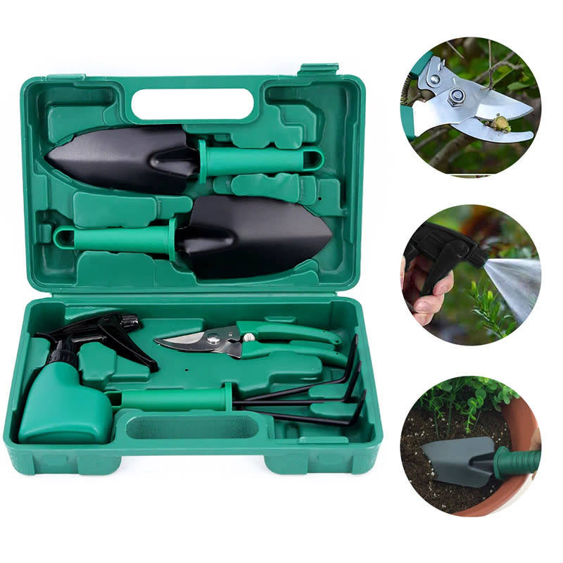 5-Piece Garden Tool Box Set With Portable Carrying Case For Patio Or Indoor Gardening