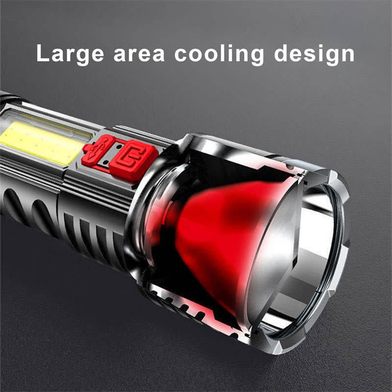 LED Flashlight High Brightness Rechargeable Portable Long Range COB Side Light Camping Searchlight
