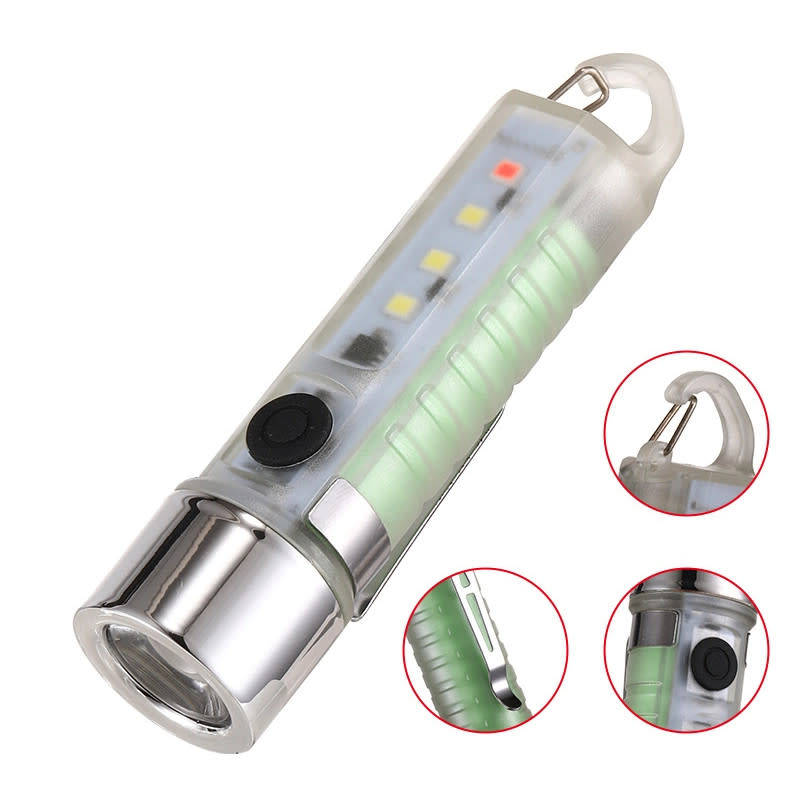 LED Mini Portable Built-in Battery Type-C Charging Hook Flashlight with Red and Blue Flash
