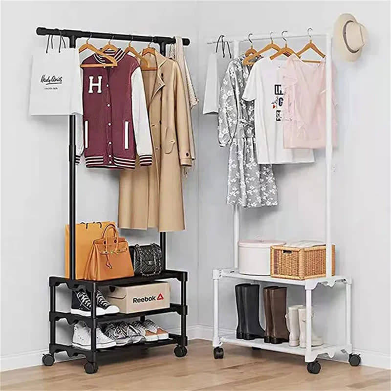 Freestanding Large Coat Rack Bracket 3-in-1 Storage Organizer Box with Shoe Rack