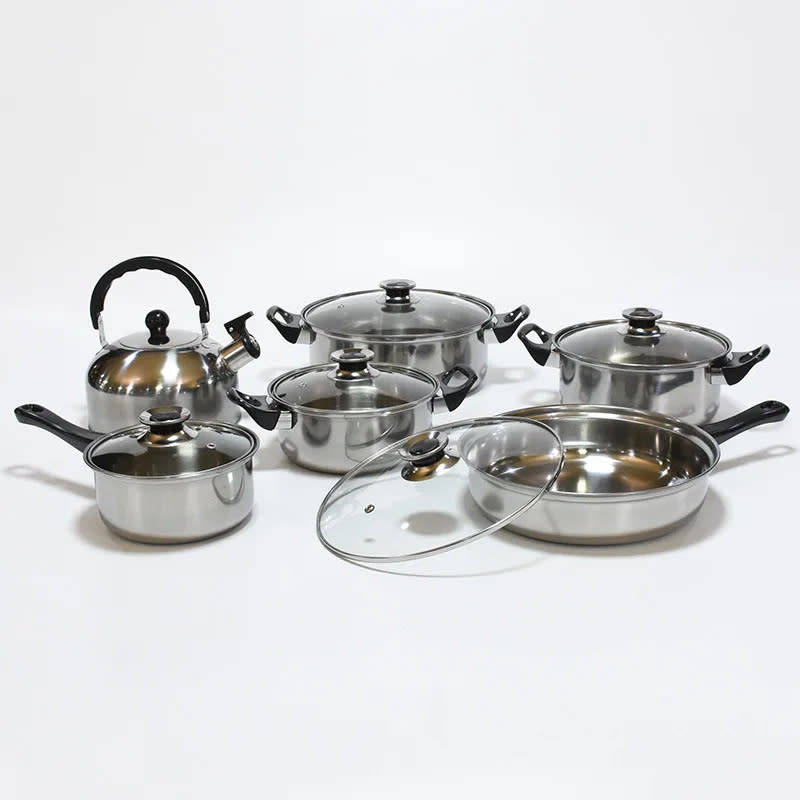 12 PCS Cookware Set Multifunctional Stainless Steel Pot Kitchen Cooking Set