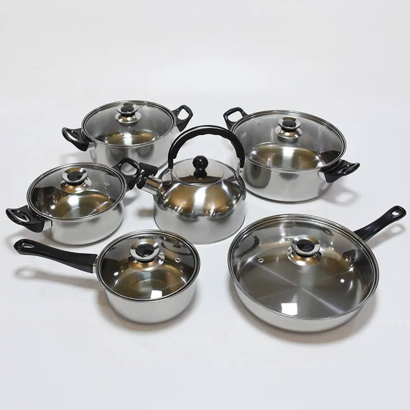 12 PCS Cookware Set Multifunctional Stainless Steel Pot Kitchen Cooking Set