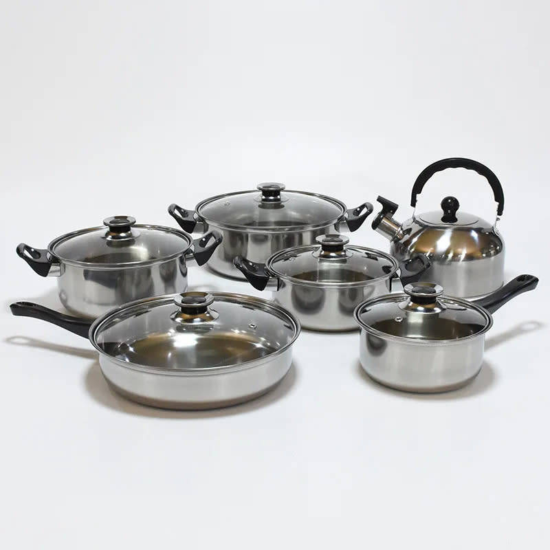 12 PCS Cookware Set Multifunctional Stainless Steel Pot Kitchen Cooking Set