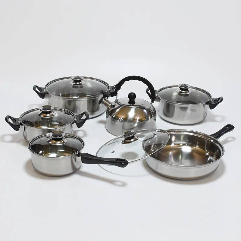 12 PCS Cookware Set Multifunctional Stainless Steel Pot Kitchen Cooking Set