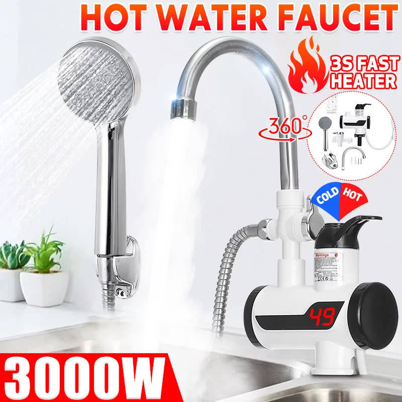220V Instant Electric Water Heater with LED Digital Display Kitchen Shower Faucet