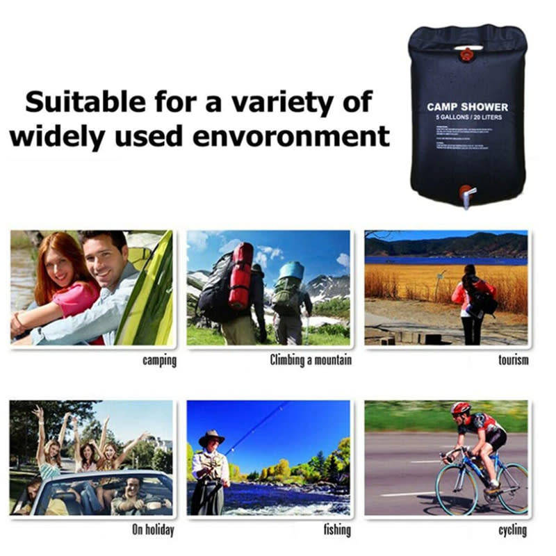 20L Portable Solar Heated Camping Shower Bag Outdoor Shower Water Bag
