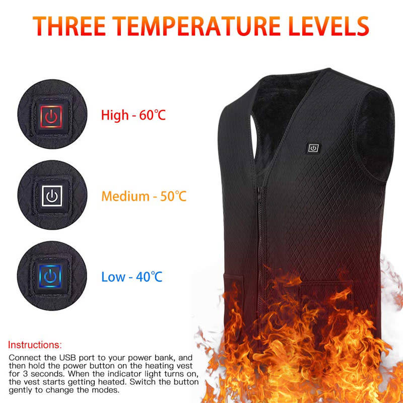Electric Heated Vest Winter Warm Jacket USB Electric Heating 2XL