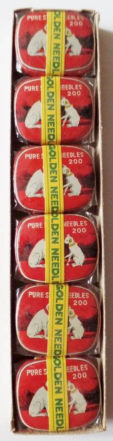 SEALED GOLDEN GRAMOPHONE NEEDLES - TIN WITH TWO DOGS - 6 TINS IN LOT