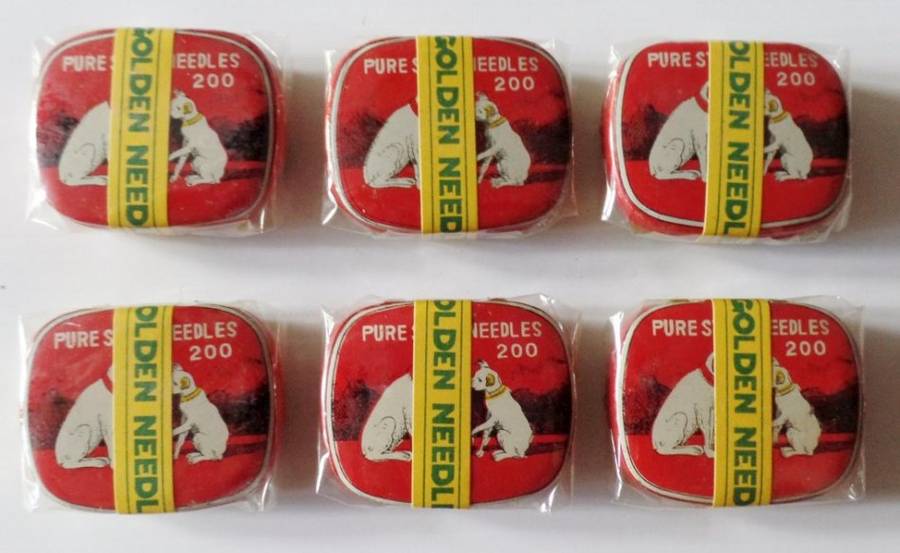 SEALED GOLDEN GRAMOPHONE NEEDLES - TIN WITH TWO DOGS - 6 TINS IN LOT
