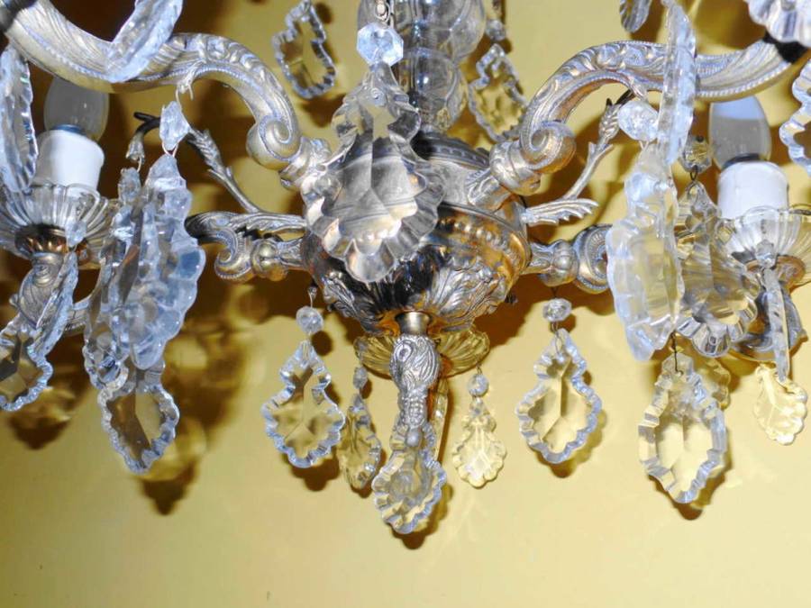 VINTAGE BRASS AND CRYSTAL 5-LIGHT CHANDELIER