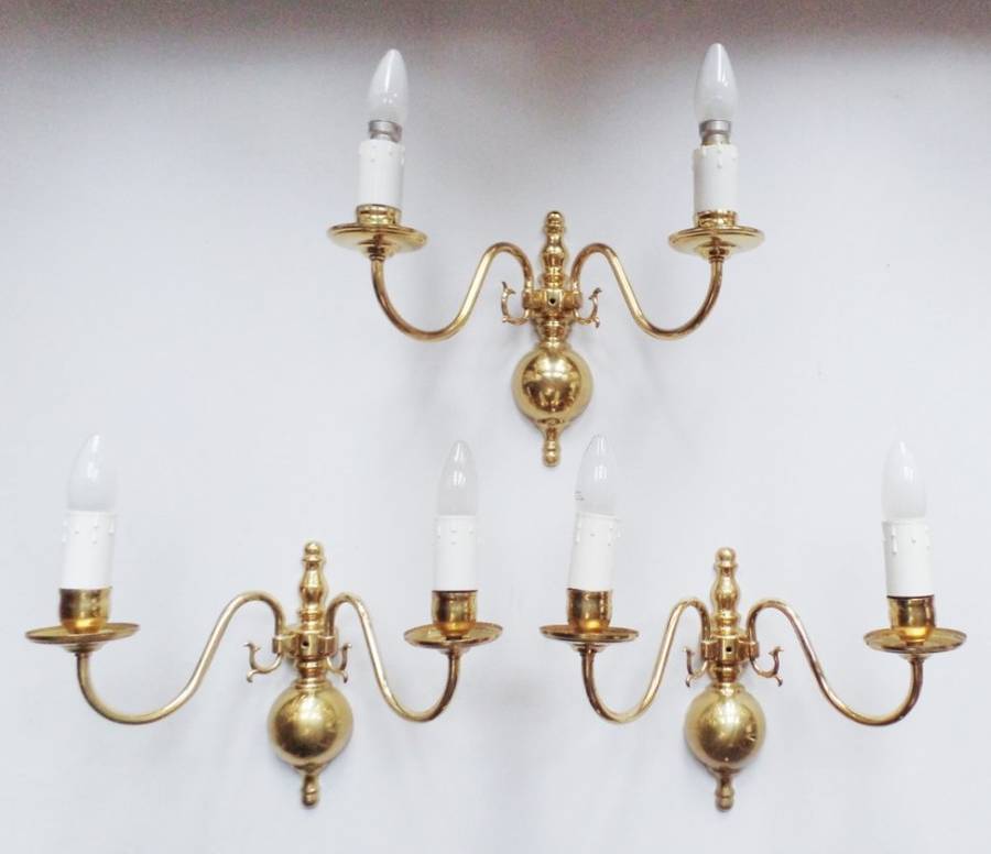 Brass Flemish Style Wall Lights x 3