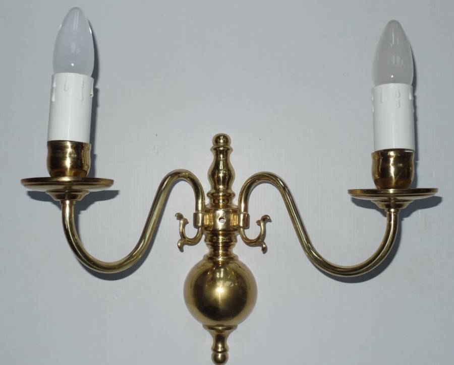 Brass Flemish Style Wall Lights x 3