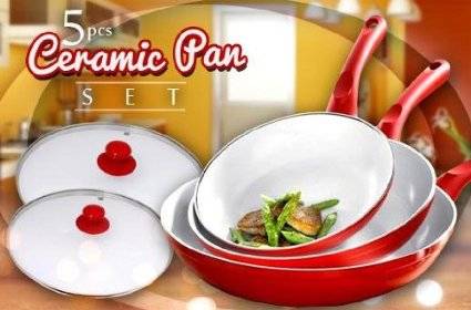 NEW 5 Piece Non-Stick Ceramic Pan Set 3 Ceramic pans 2 Glass lids As Seen On TV