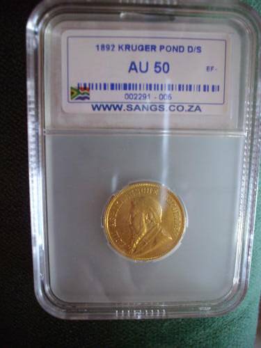 (1892) (AU50)( FINE GOLD PONDE ) DOUBLE-SHAFT ZAR RARE KEY DATE