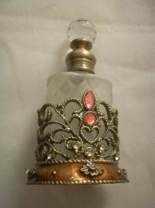 Small Bottle in Ornate Metal & Stone Casing # 1 - 10cm