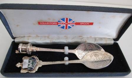 Two London Souvenir Spoons in Holder