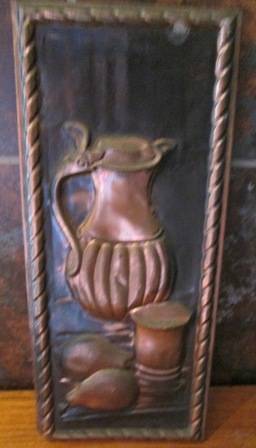 Vintage Copper Plate Wall Hanging with Raised Detail