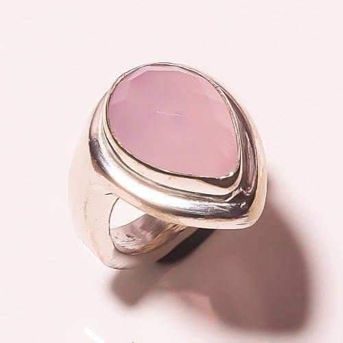 HANDMADE SILVER RING with FACETED ROSE QUARTZ, RING SIZE 9 / R 1/2