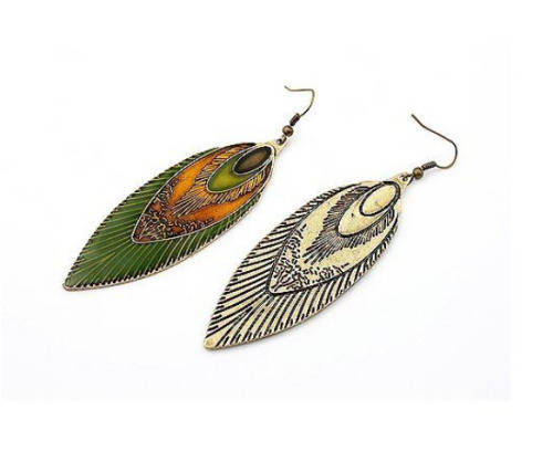 Glazed Feather Dangle Vintage Style Earrings