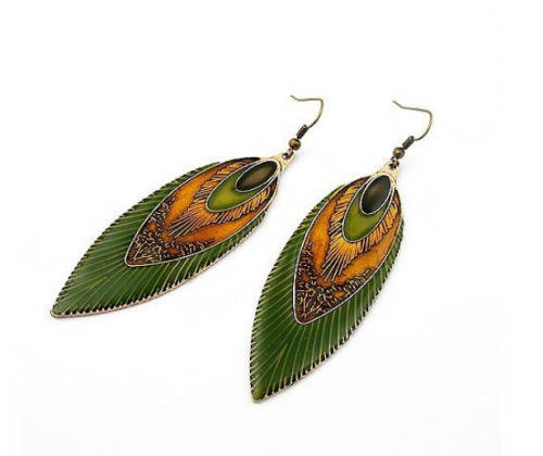 Glazed Feather Dangle Vintage Style Earrings