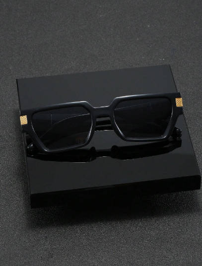 1pc Men`s Black Plastic Polygonal Frame Cool Korean Ins Style Trendy Sunglasses Suitable For Outdoor
