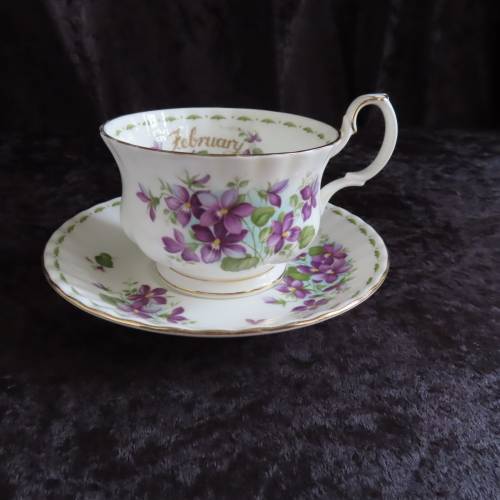 Royal Albert Flower Of The Month February Violets Large Coffee Duo