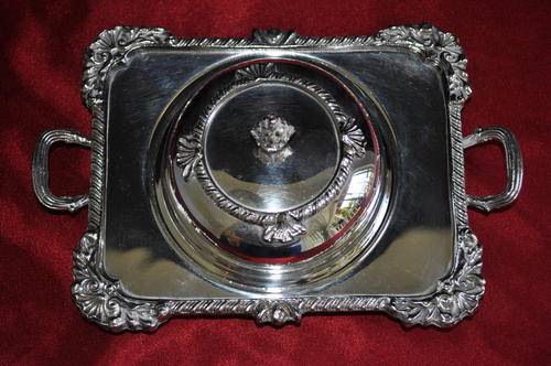 Silver Plated Butter Dish with Glass Insert