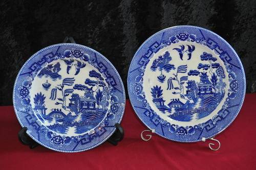 Willow Pattern Soup Plates x 2  - (Made in Occupied Japan)