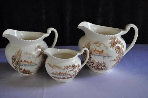 Johnson Bros "Castle On The Lake" Jugs x 3