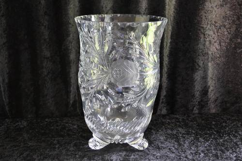 Rose Cut Crystal Large Vase On Snails Feet