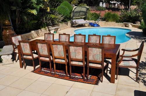 Dining Room Suite - Walnut Veneer Table & 12 Beechwood Chairs - Collections Only!!!