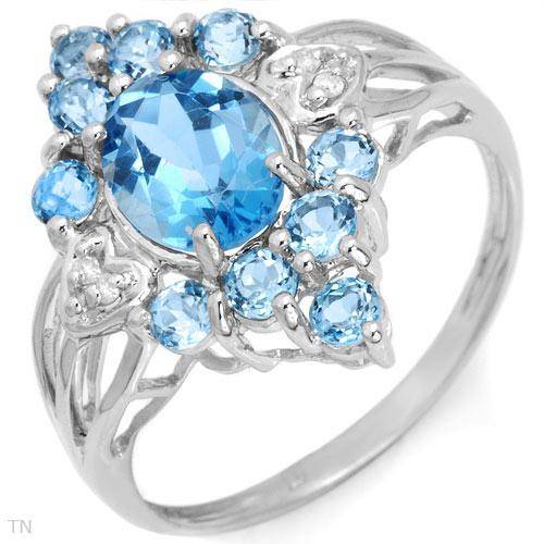 Fashionable Ring With 2.44ctw Precious Stones - Genuine Diamonds,Topazes Crafted in White Gold- Size