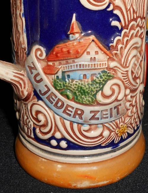 Vintage West German DBGM Ceramic Tankard withPewter Flip Lip