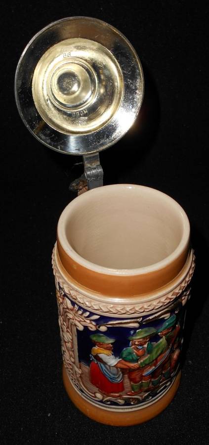 Vintage West German DBGM Ceramic Tankard withPewter Flip Lip