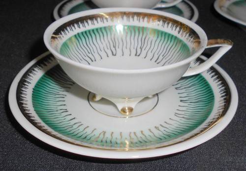 German Porcelain 12 Piece Set of 4 Leg Coffee Cup,Saucer Duos