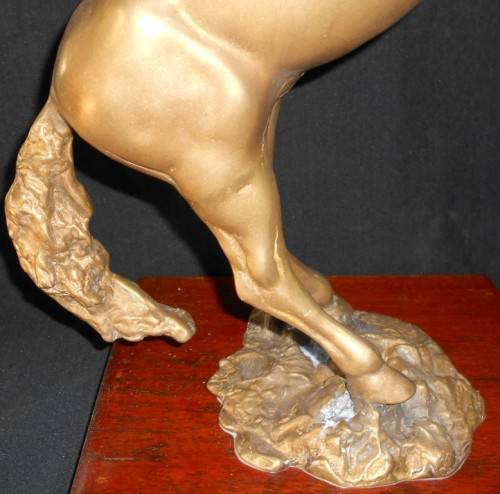 Vintage Large Solid Brass Rearing Stallion Horse Statue