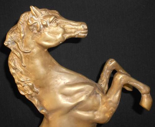 Vintage Large Solid Brass Rearing Stallion Horse Statue