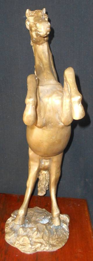 Vintage Large Solid Brass Rearing Stallion Horse Statue