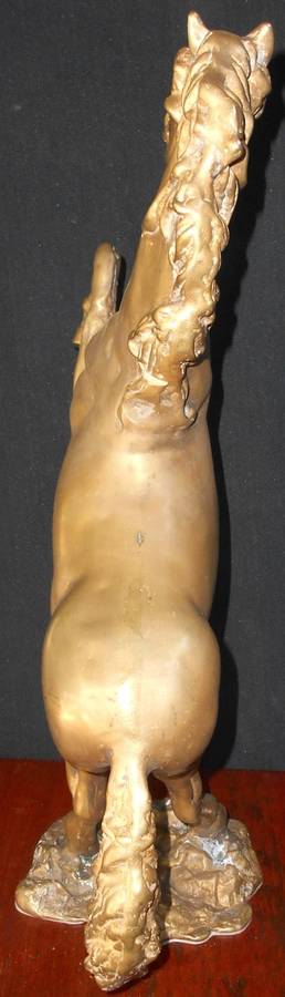 Vintage Large Solid Brass Rearing Stallion Horse Statue