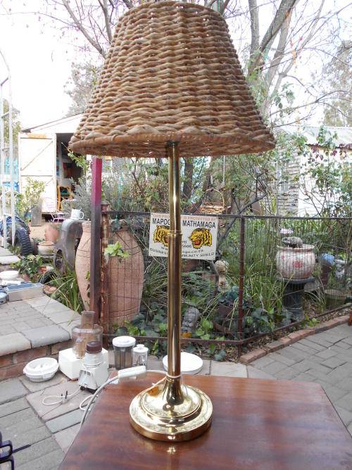 LOVELY TALL BRASS LAMP WITH GRASS SHADE