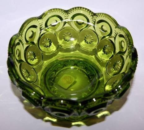 Green Glass Bowl with Scalloped Edges