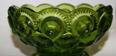 Green Glass Bowl with Scalloped Edges