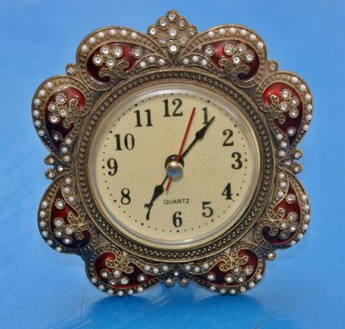 Quartz Clock with Red Enamel and Pearl Detail in Working Order