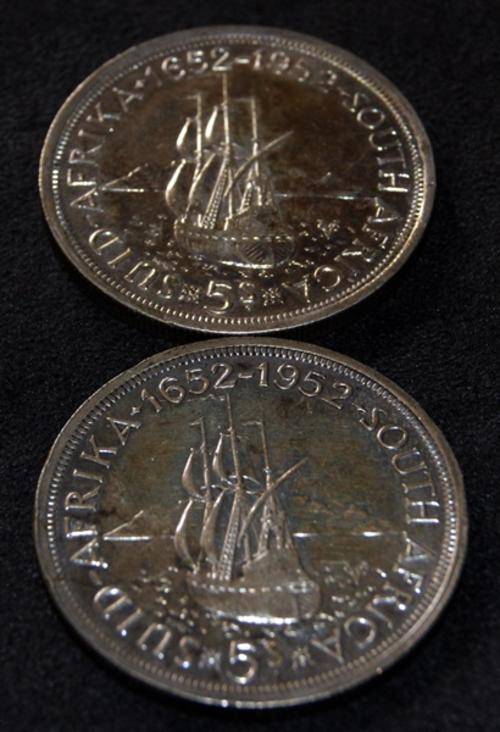 South Africa - 2 x 1952 CROWN 5s - PROOF - Mintage 15500