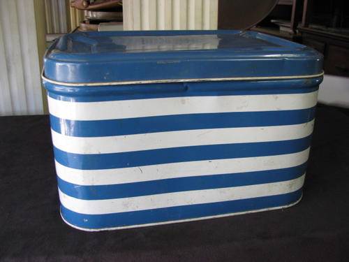 RARE, SUPERB VINTAGE GOODHOPE WARE BLUE & WHITE TIN BREAD BIN    @CRAZY R1 START