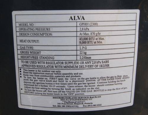 Alva GPH01 Patio Gas Heater