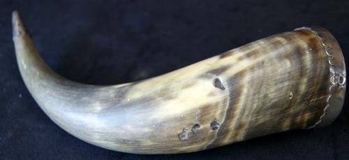 Vintage Hand Made Silver Lipped Ox Horn Drinking Mug