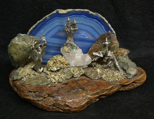 Myths and Magic Figurines set in Blue Agate Decorative Display
