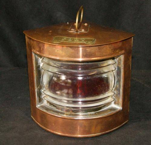 Vintage Nautical Port Side Copper and Brass Red Signal Electric Lantern